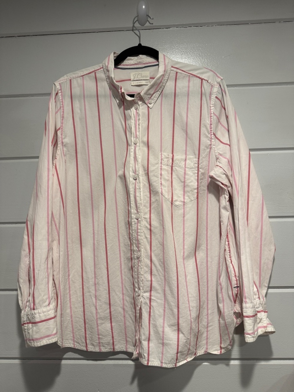 J. Crew White Shirt with Pink/Red Vertical Stripes. Size -16